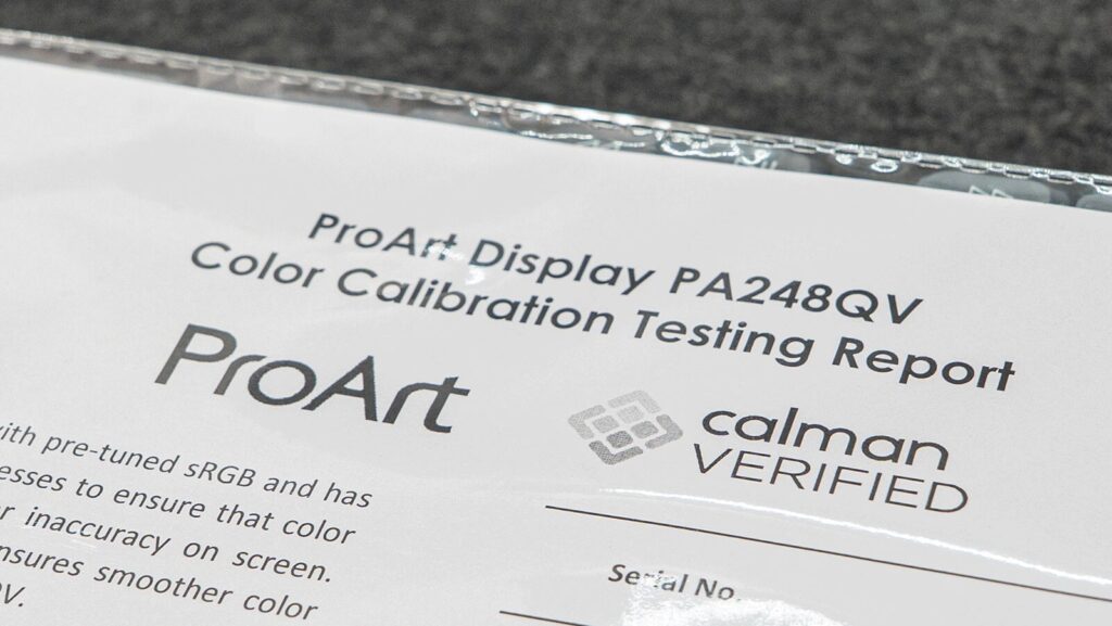 ASUS ProArt PA248QV モニター付属 キャリブレーションテストレポート 証明書